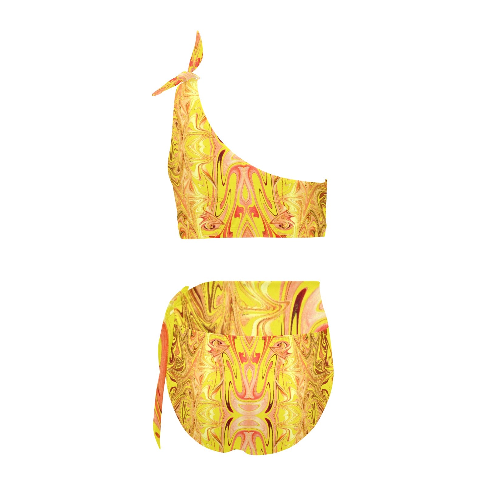 “Fire and Gold” High Waisted One Shoulder Bikini Swimsuit