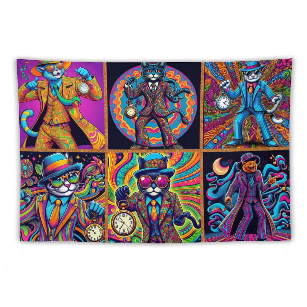 “Psychedelic Zoot Suit Cats” Wall Tapestry 60"x 40"