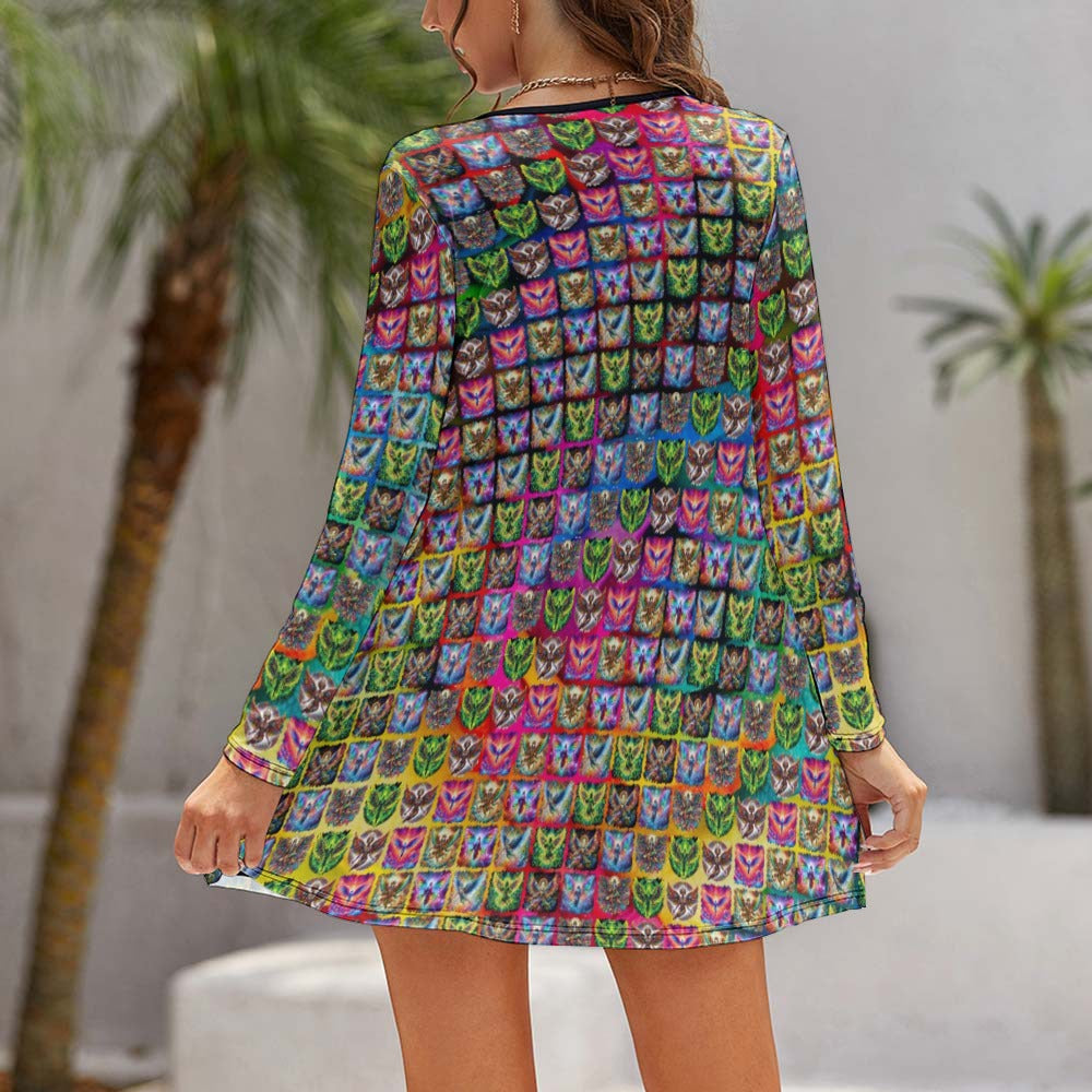 "Psychedelic Angels Above" Long Sleeve Flowing Dress