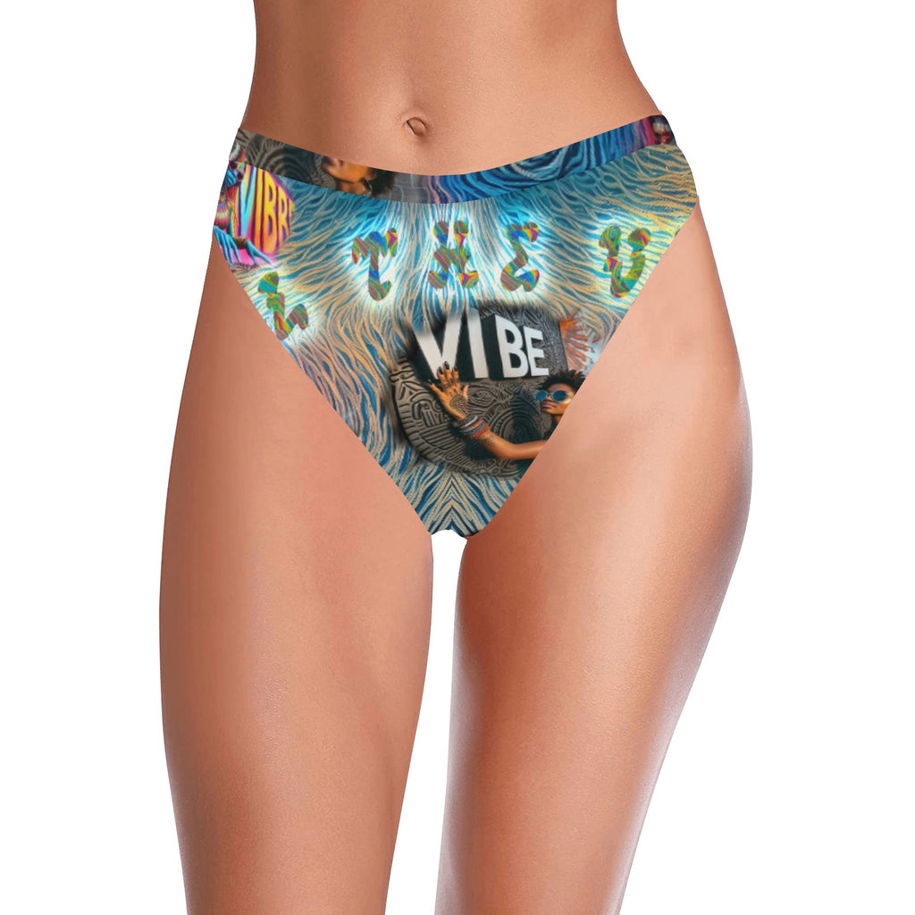 “Feel the Vibe” High-Waisted High-Cut Bikini Rave Bottom
