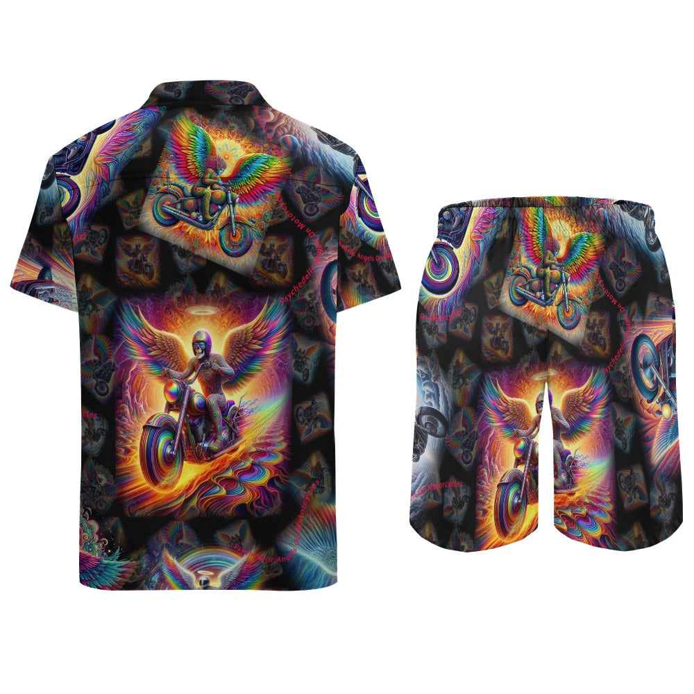 “Psychedelic Angels on Motorcycles“ Men’s - Lounge Shirt and Shorts – Sizes XS – 3XL