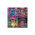 “4 Psychedelic Toking Cats” Frame Canvas Print 16x16 inch