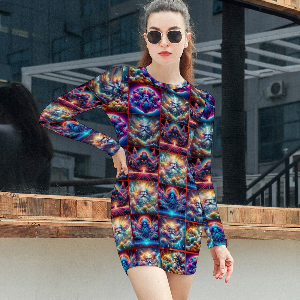 “Storm Clouds of God” Women's Elegant Long Sleeve Skinny Dress