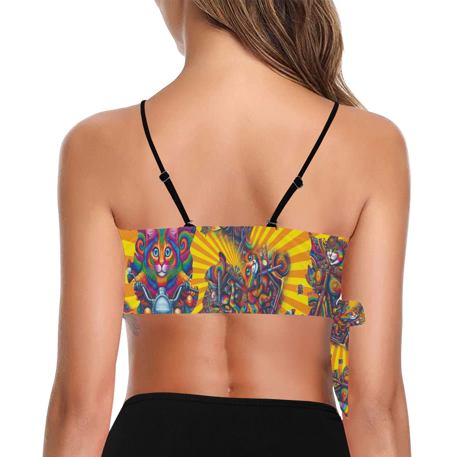 "Psychedelic Cats on Motorcycles" Festival Side Knot Bikini Top