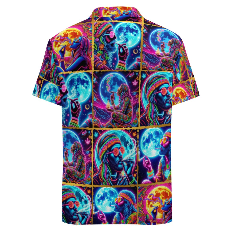 “Moonlight Toking” Men’s 100% Polyester Short Sleeve Lounge Shirt