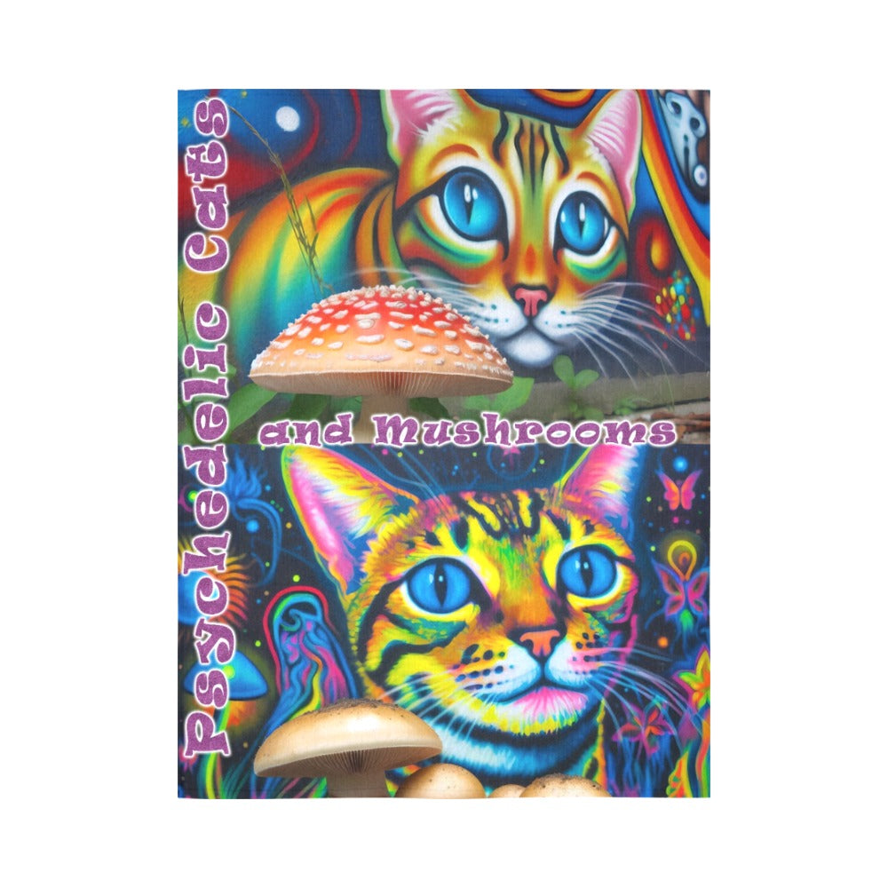 “Psychedelic Cats and Mushrooms” Wall Tapestry 60"x 80"