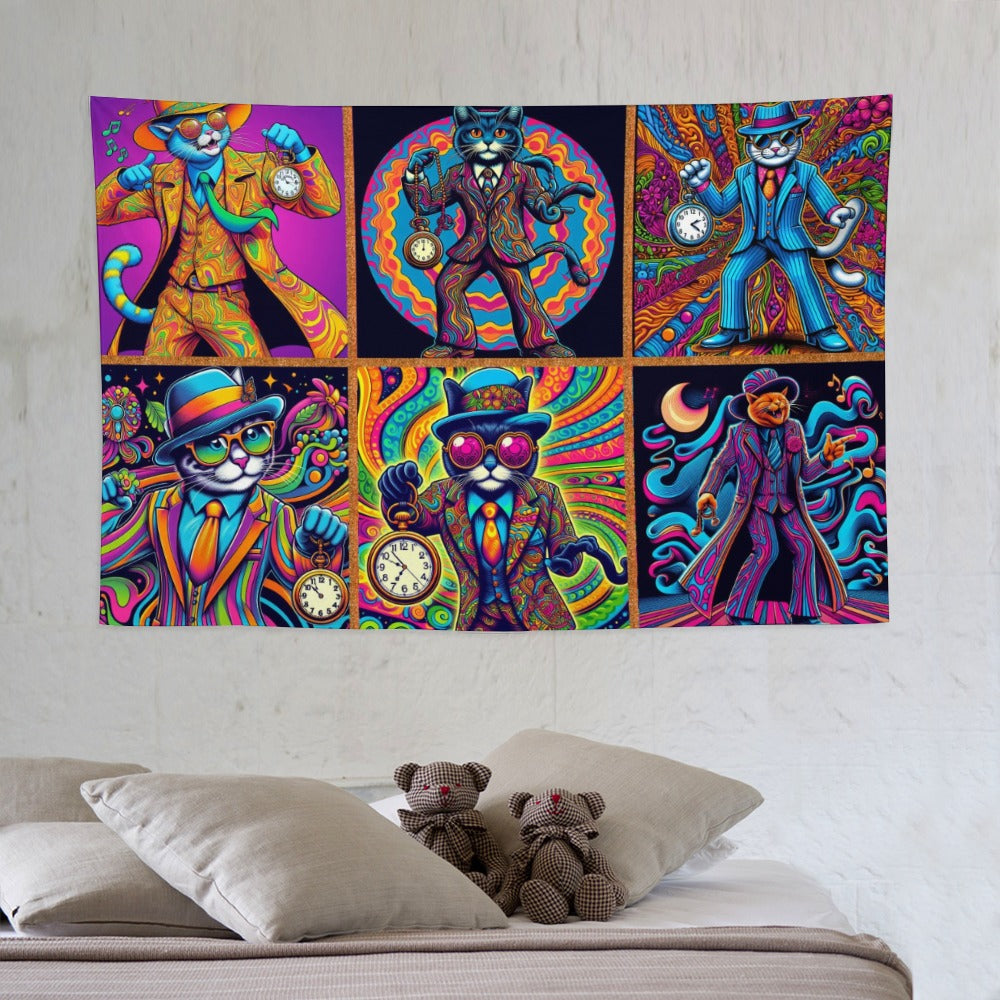 “Psychedelic Zoot Suit Cats” Wall Tapestry 60"x 40"