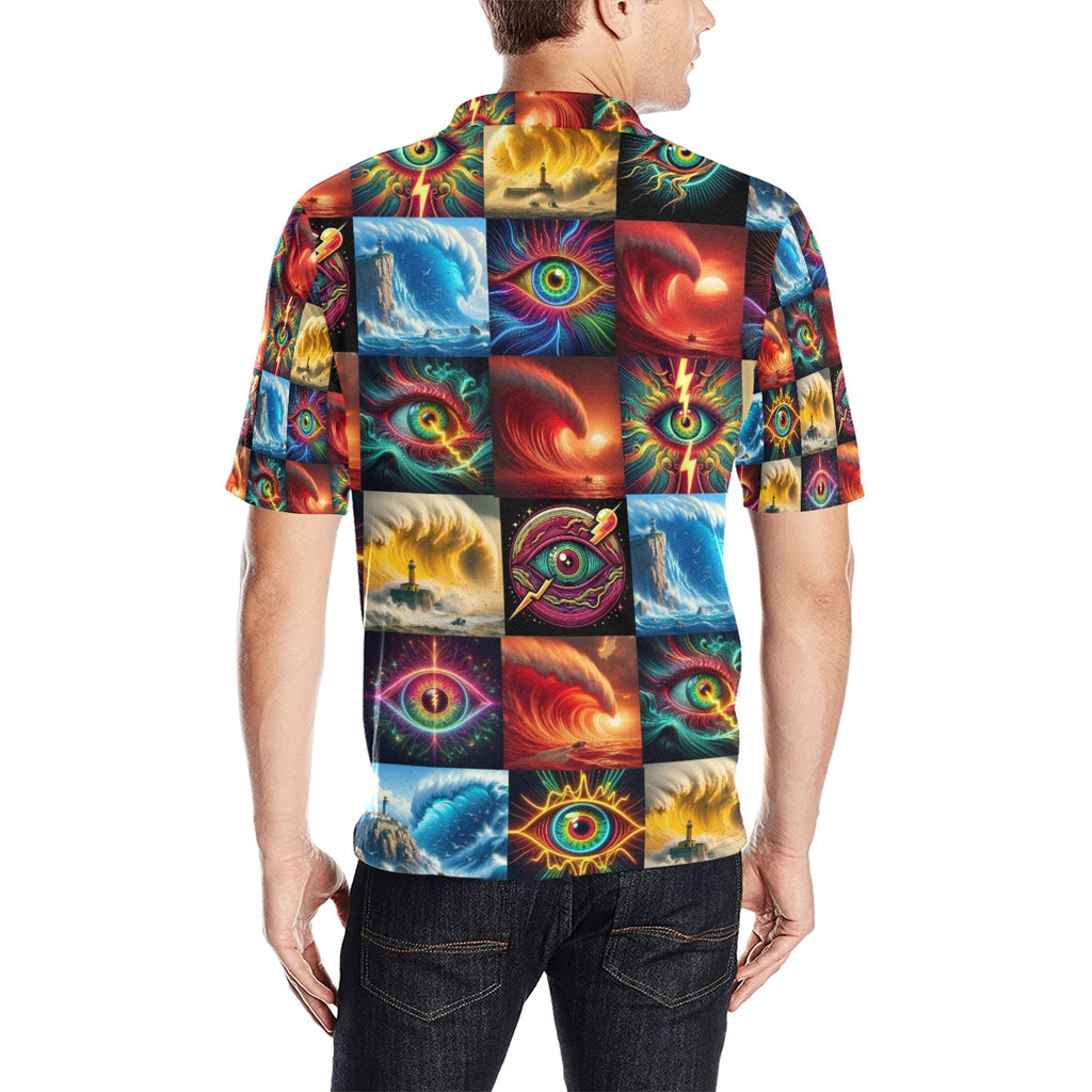“Eye Wavess” Men’s Short Sleeve Polo Style Lounge Shirt