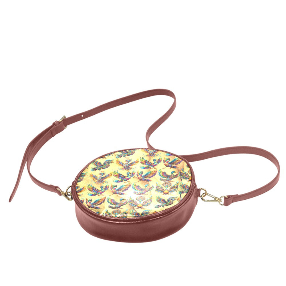 “Psychedelic Ducks on Gold” Round Messenger Bag