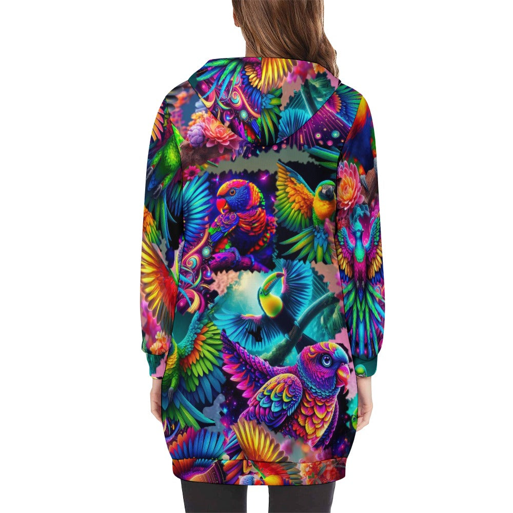 “Neon Aviary” Women's Long Hoodie