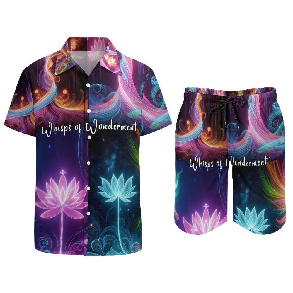 “Whispy Wonderment” Men’s Rave Outfit- Lounge Shirt and Shorts - Sizes XS - 3XL