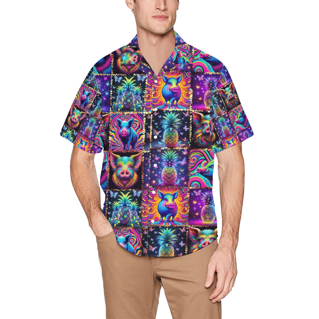 “Psychedelic Pigs and Pineapples” Men’s Lounge Shirt