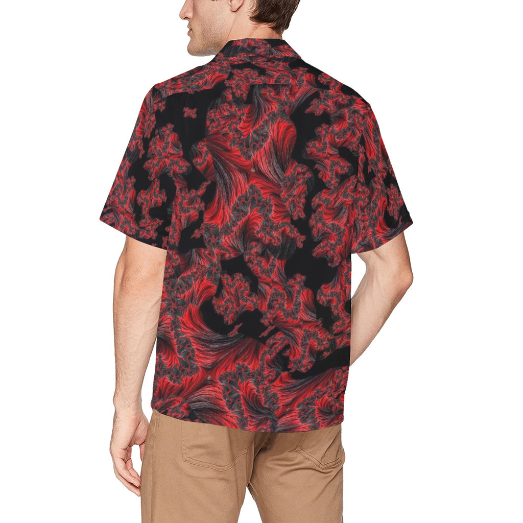 "Red Feathers in Black" Men's Designer Lounge Shirt With Pocket