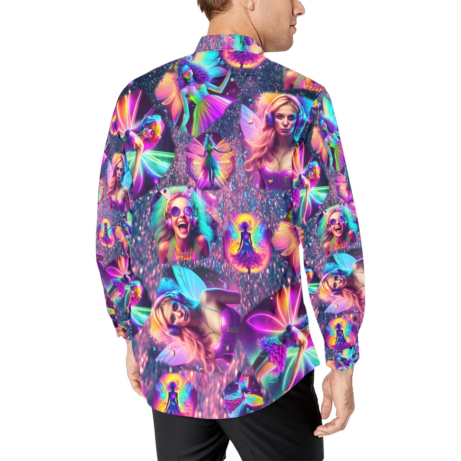 “Festival Fairies” Men’s Long Sleeve Button Down Shirt – No Pocket