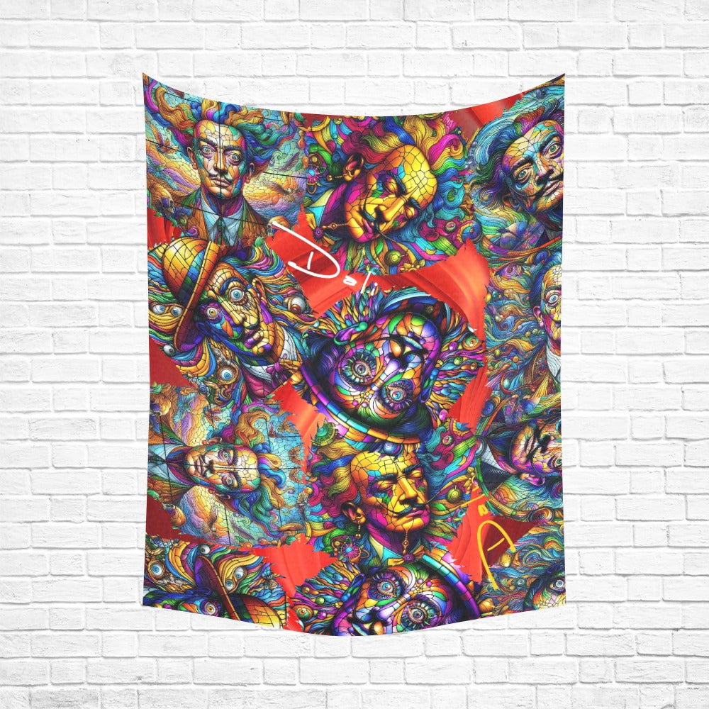 “Stained Glass Psychedelic Salvadore Dali on Red” Wall Tapestry 60” X 80”