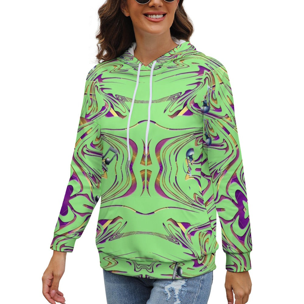 “Music Mind Rave in Purple and Gold” Women’s Dropped Sleeve Hoodie