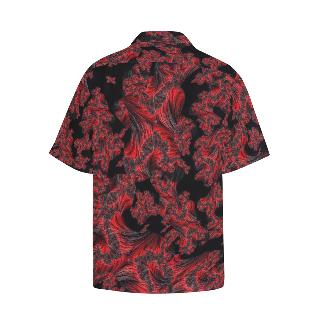 "Red Feathers in Black" Men's Designer Lounge Shirt With Pocket