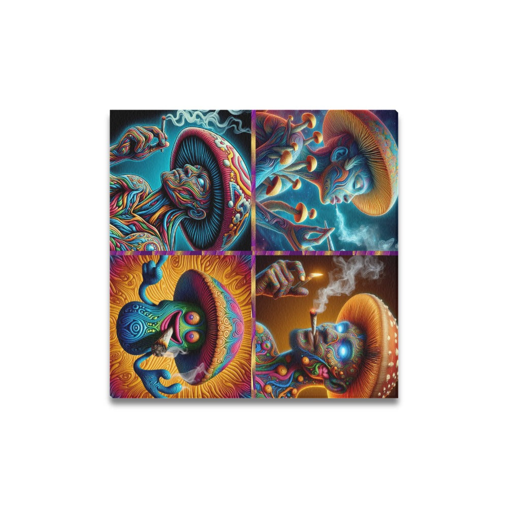 "Toking Psychedelic Mushroom People" Canvas Print 16” X 16”