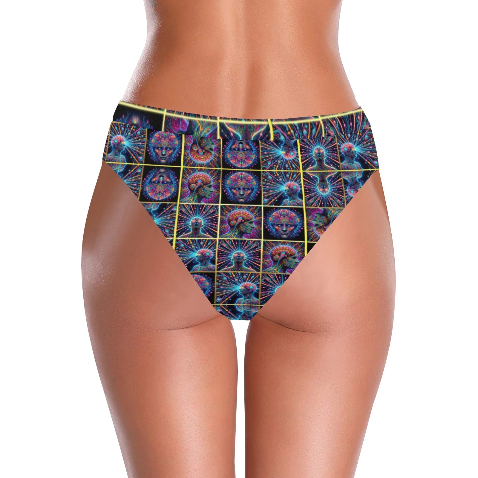"Neon Neuron Men Emissions” High-Waisted High V-Cut Bikini Rave Bottom -  Sizes XS – 5XL