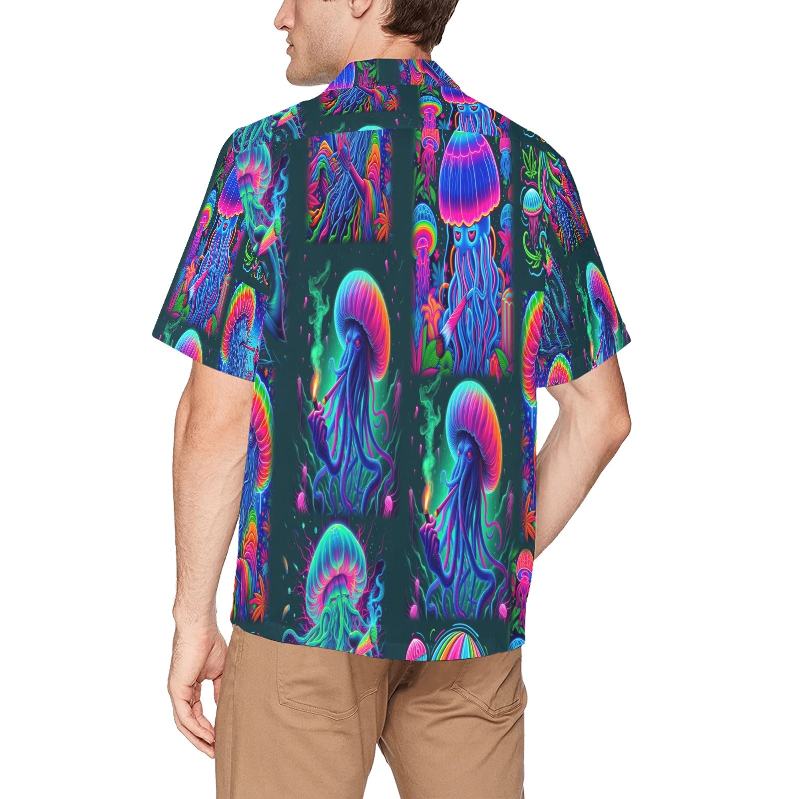“Psychedelic Toking Jellyfish“ Men’s Lounge Shirt – Sizes S- 5XL