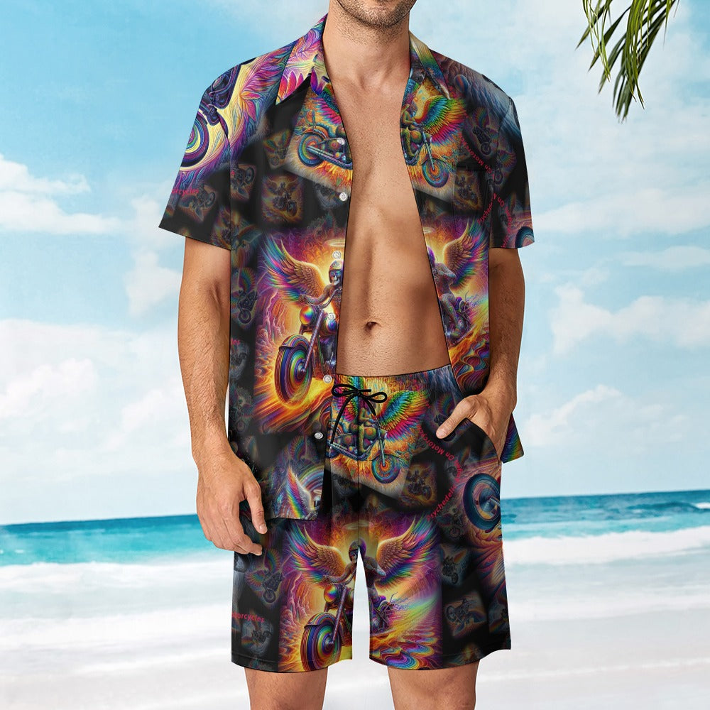 “Psychedelic Angels on Motorcycles“ Men’s - Lounge Shirt and Shorts – Sizes XS – 3XL