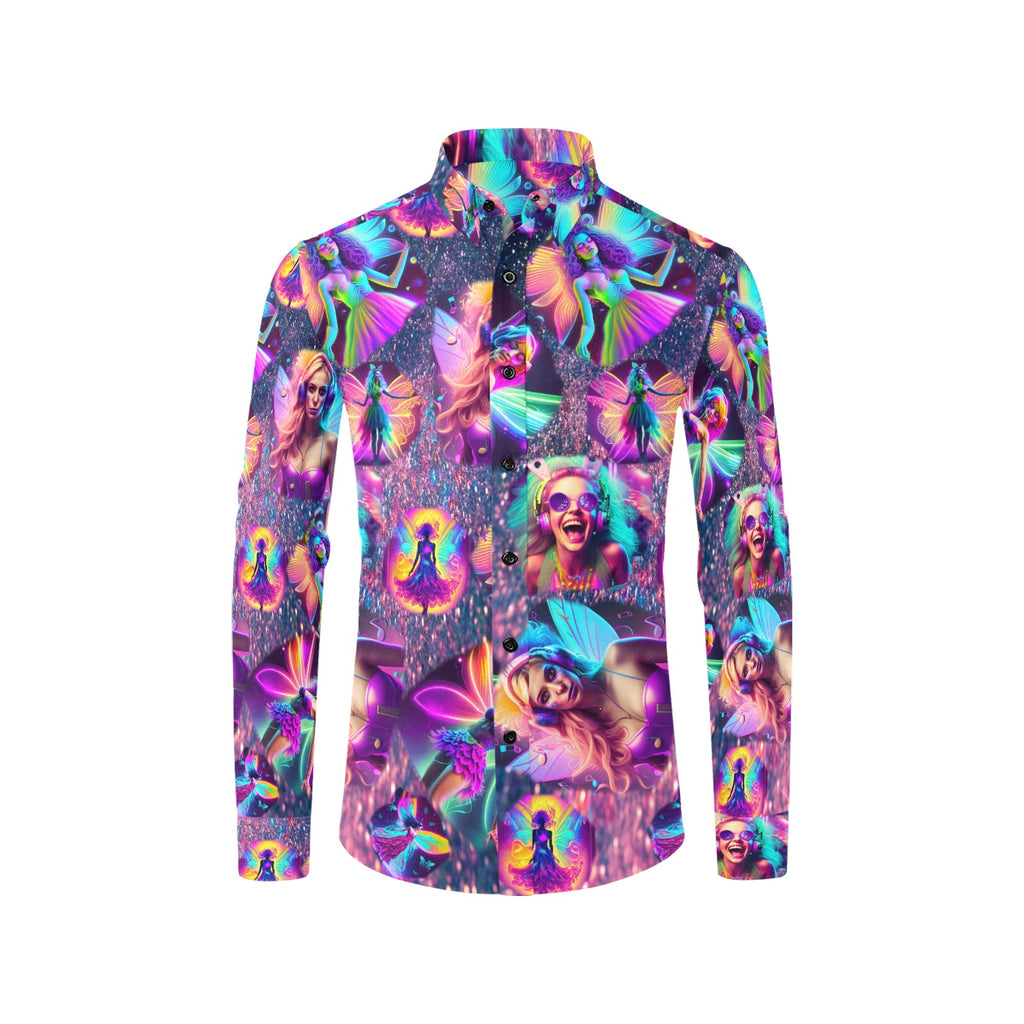 “Festival Fairies” Men’s Long Sleeve Button Down Shirt – No Pocket