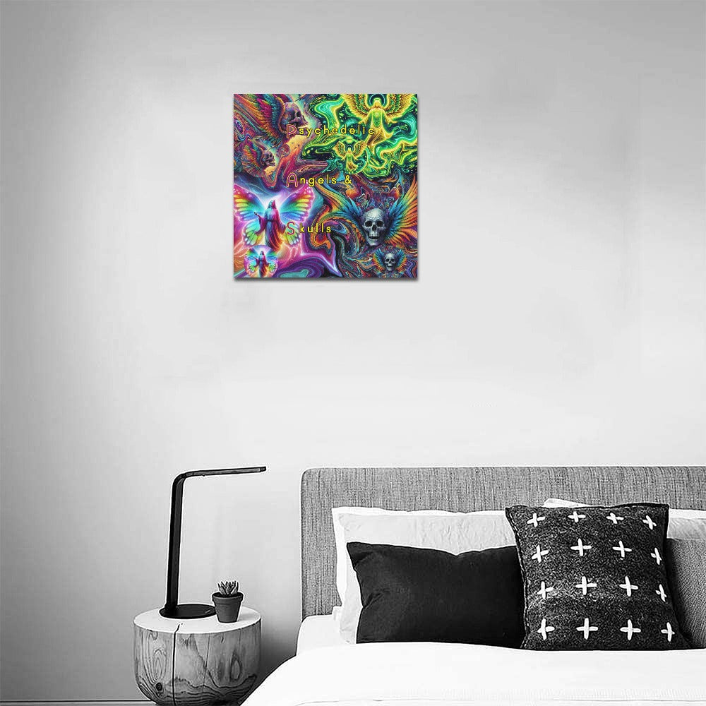Psychedelic Angels & Skulls” " Canvas Wall Hanging 16” X 16”
