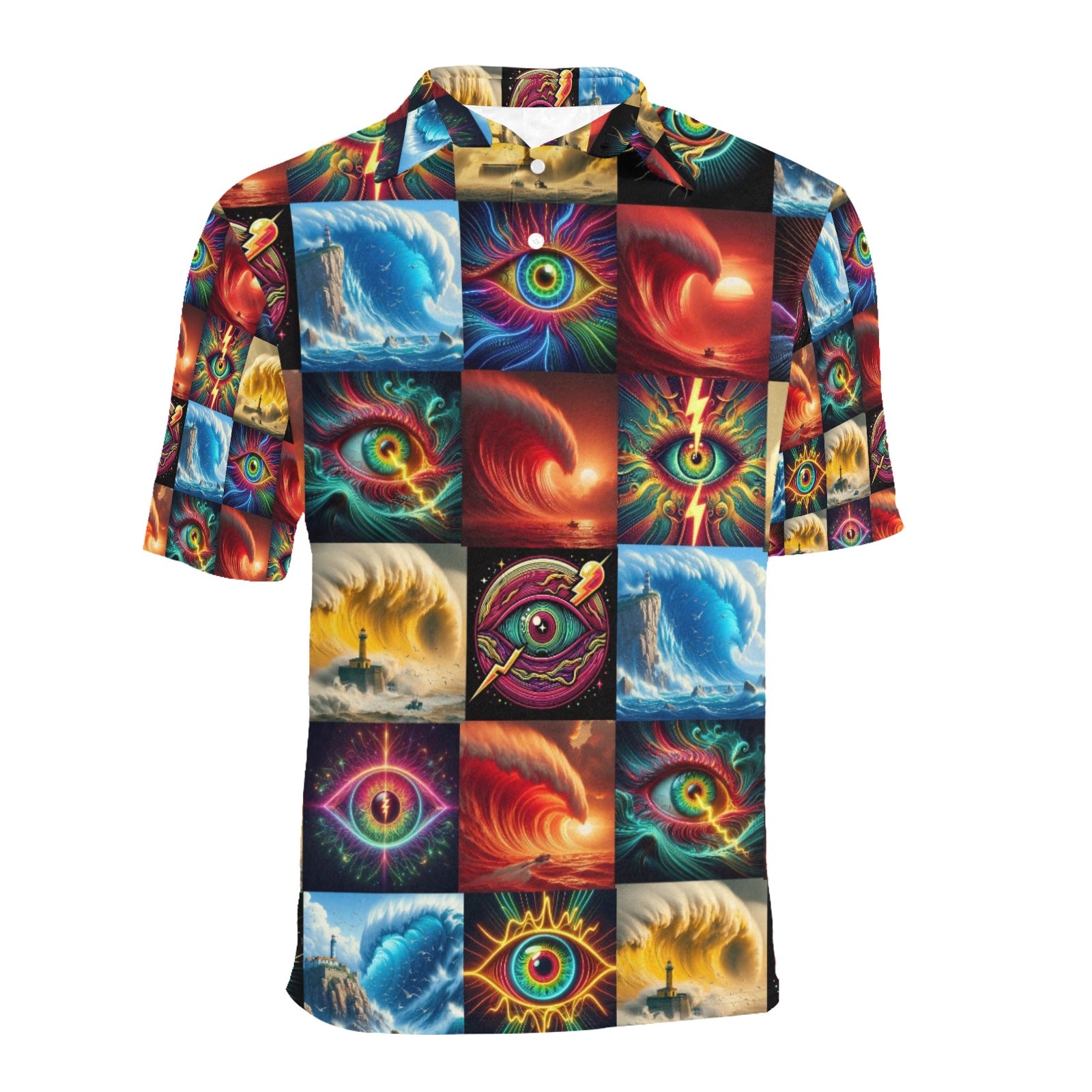 “Eye Wavess” Men’s Short Sleeve Polo Style Lounge Shirt