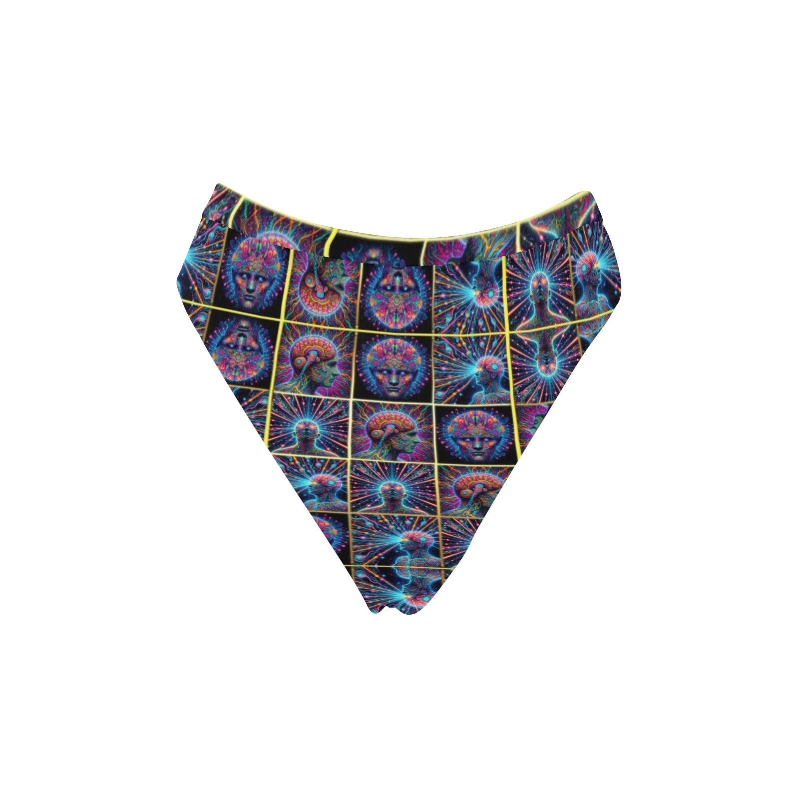 "Neon Neuron Men Emissions” High-Waisted High V-Cut Bikini Rave Bottom -  Sizes XS – 5XL