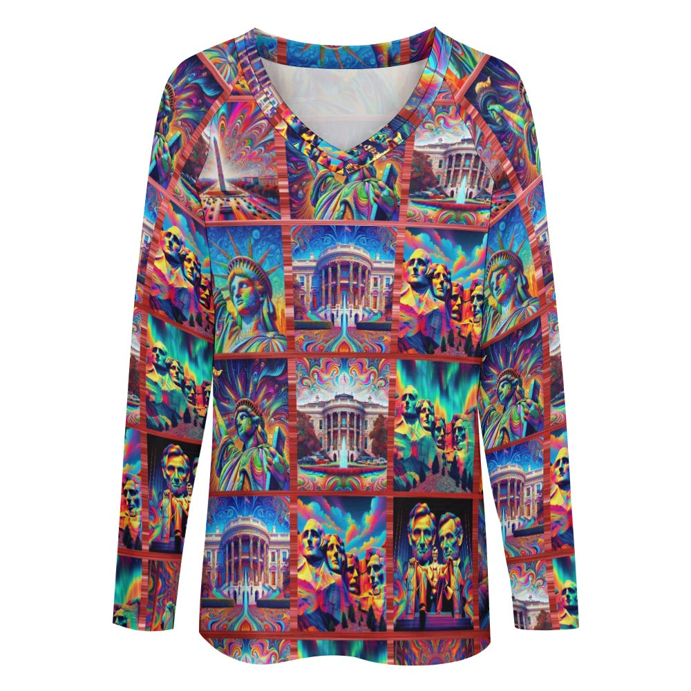 “Monumental Psychedelia” Women’s Plus Size Long Sleeve Loosely Flowing Top Sizes S – 5XL
