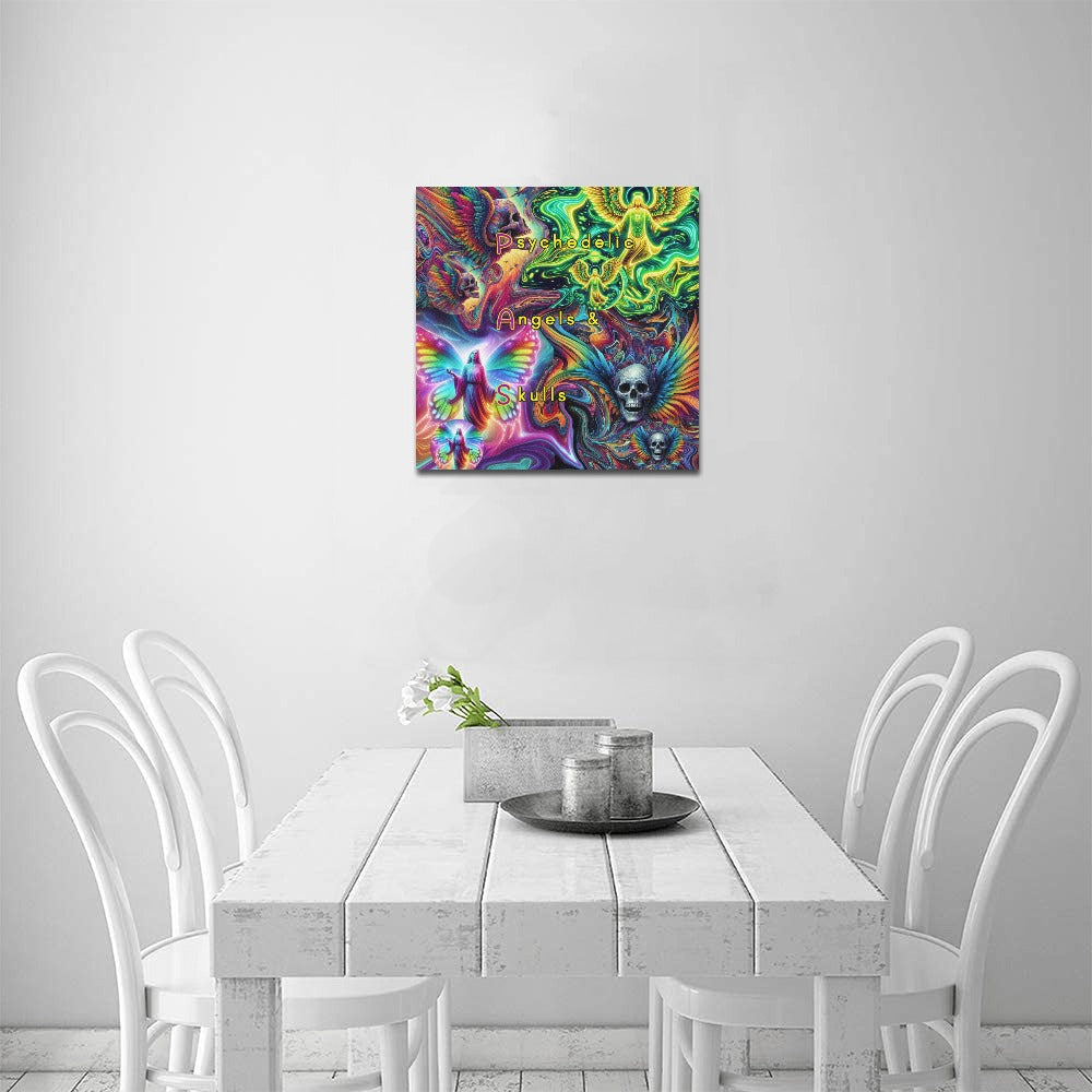Psychedelic Angels & Skulls” " Canvas Wall Hanging 16” X 16”