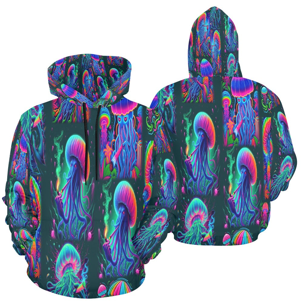 “Psychedelic Toking Jellyfish“ Men's Hoodie – Sizes S- 4XL