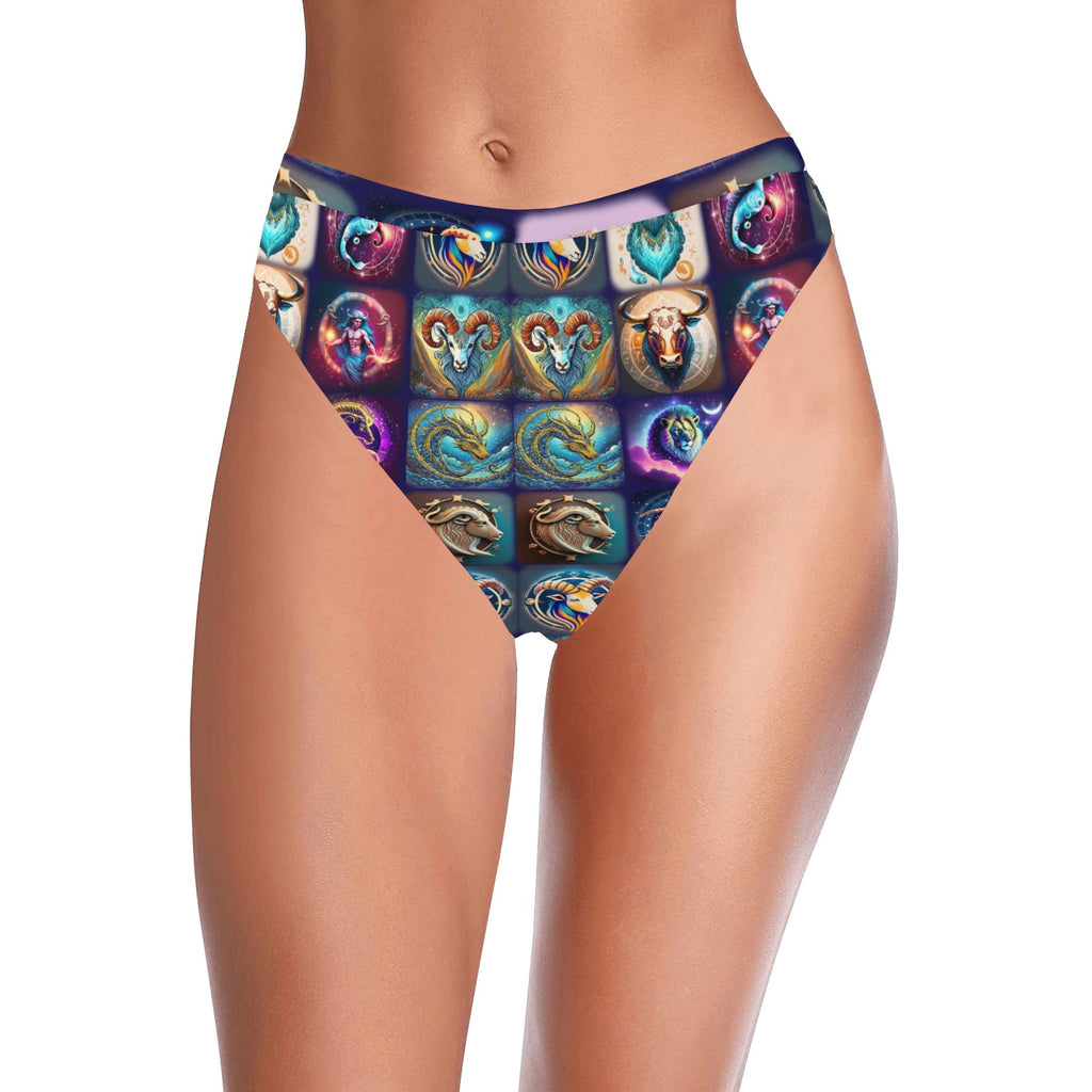 "Zodiac Aligned” High-Waisted High V-Cut Bikini Rave Bottom -  Sizes XS – 5XL