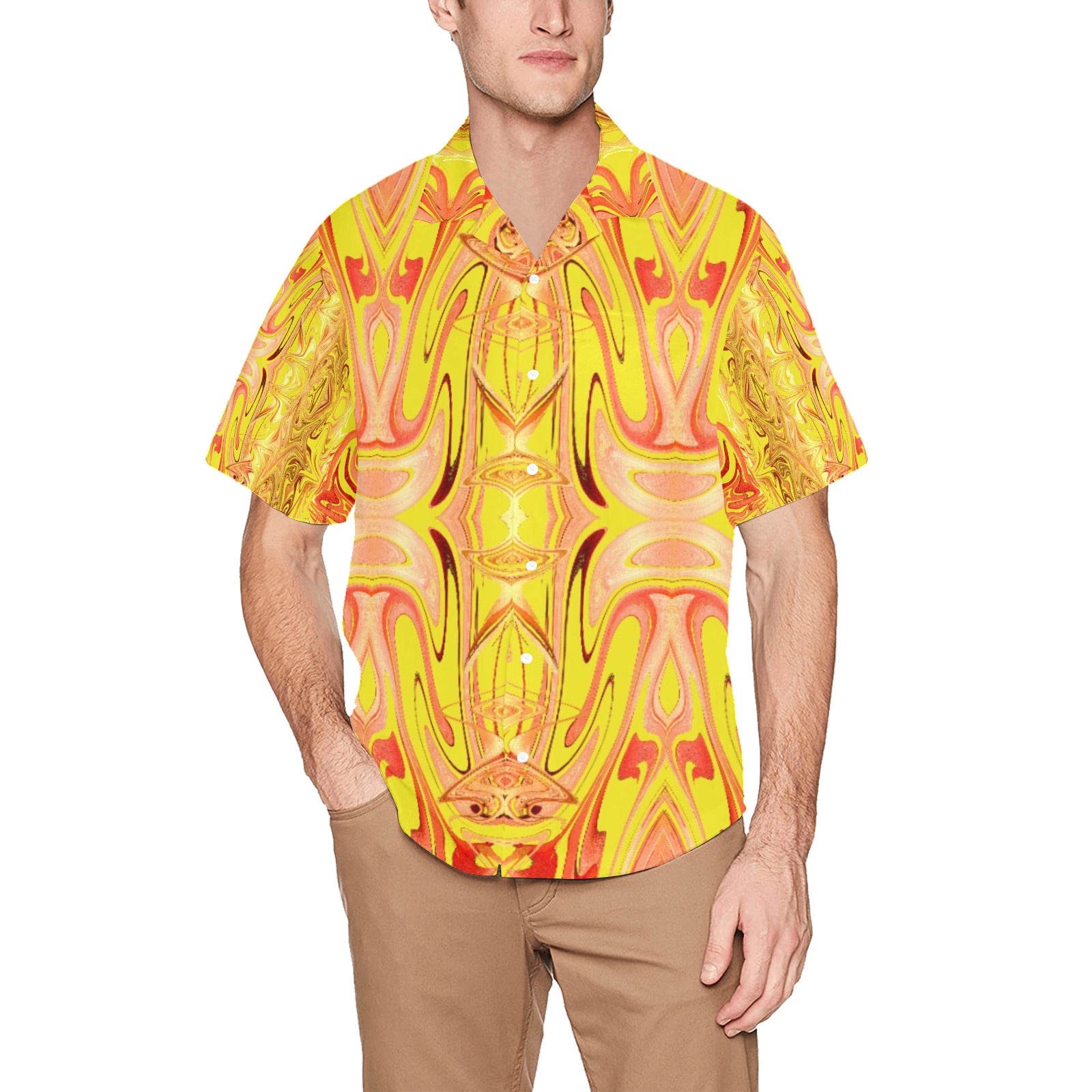 “Fire and Gold” Men’s Designer Lounge Shirt with Pocket – 90 Degree Yellow