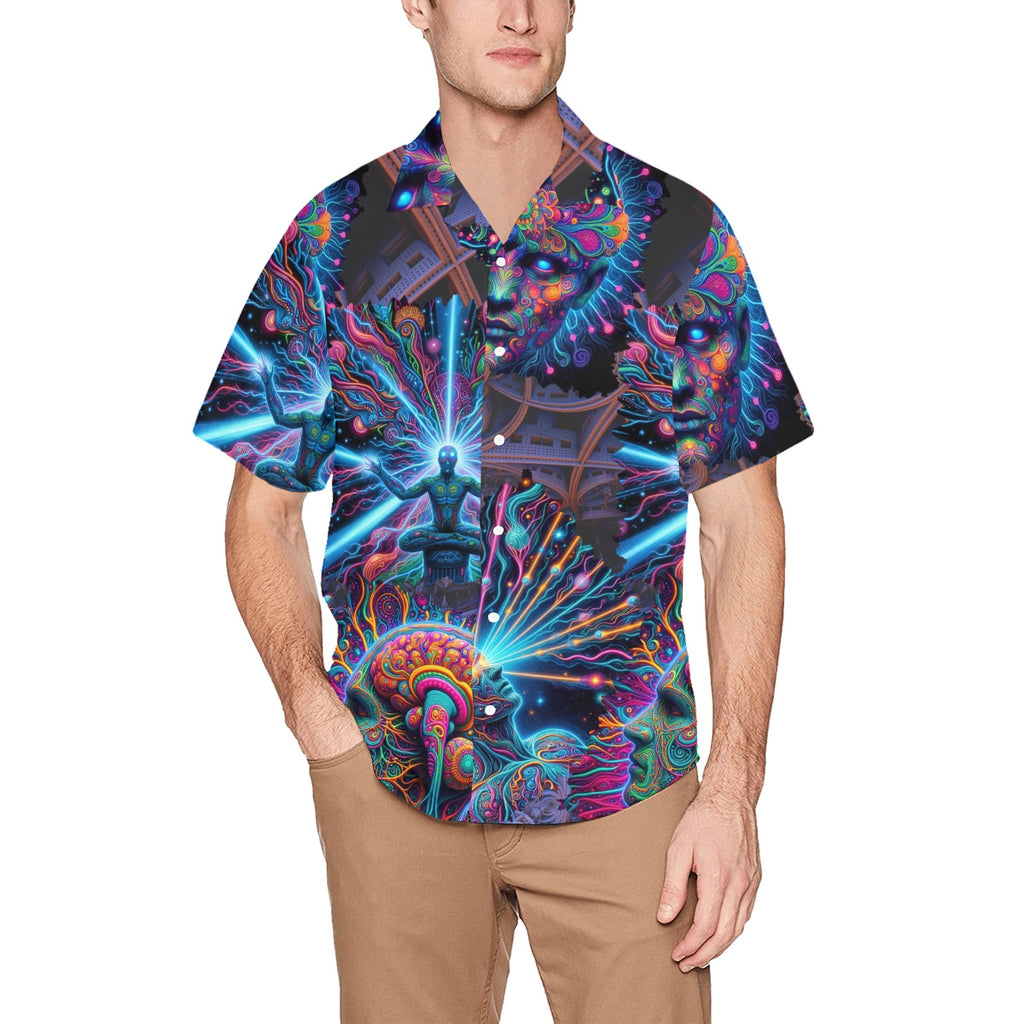 "Neon Neuron Men Connecting” Men’s Festival Lounge Shirt