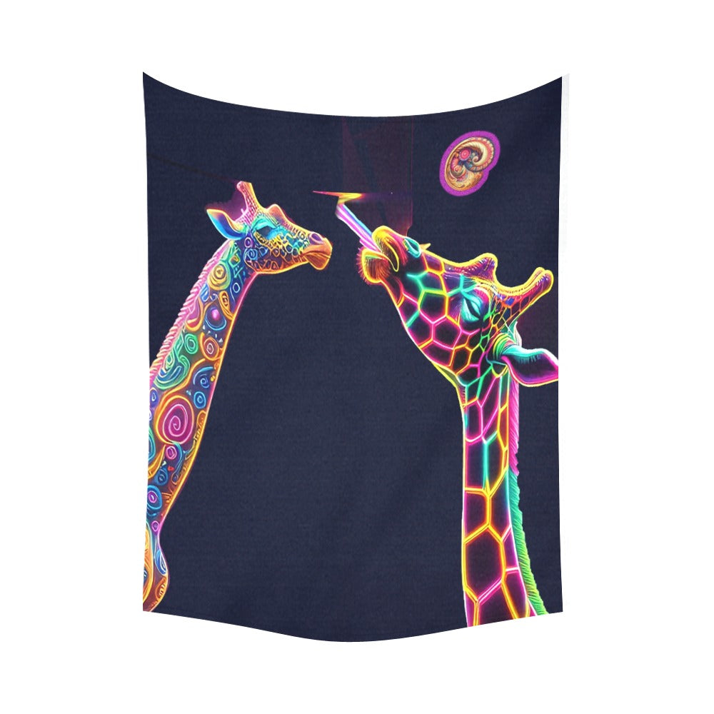 “Psychedelic Giraffes Under a Paisley Moon” Wall Tapestry 60"x 80"