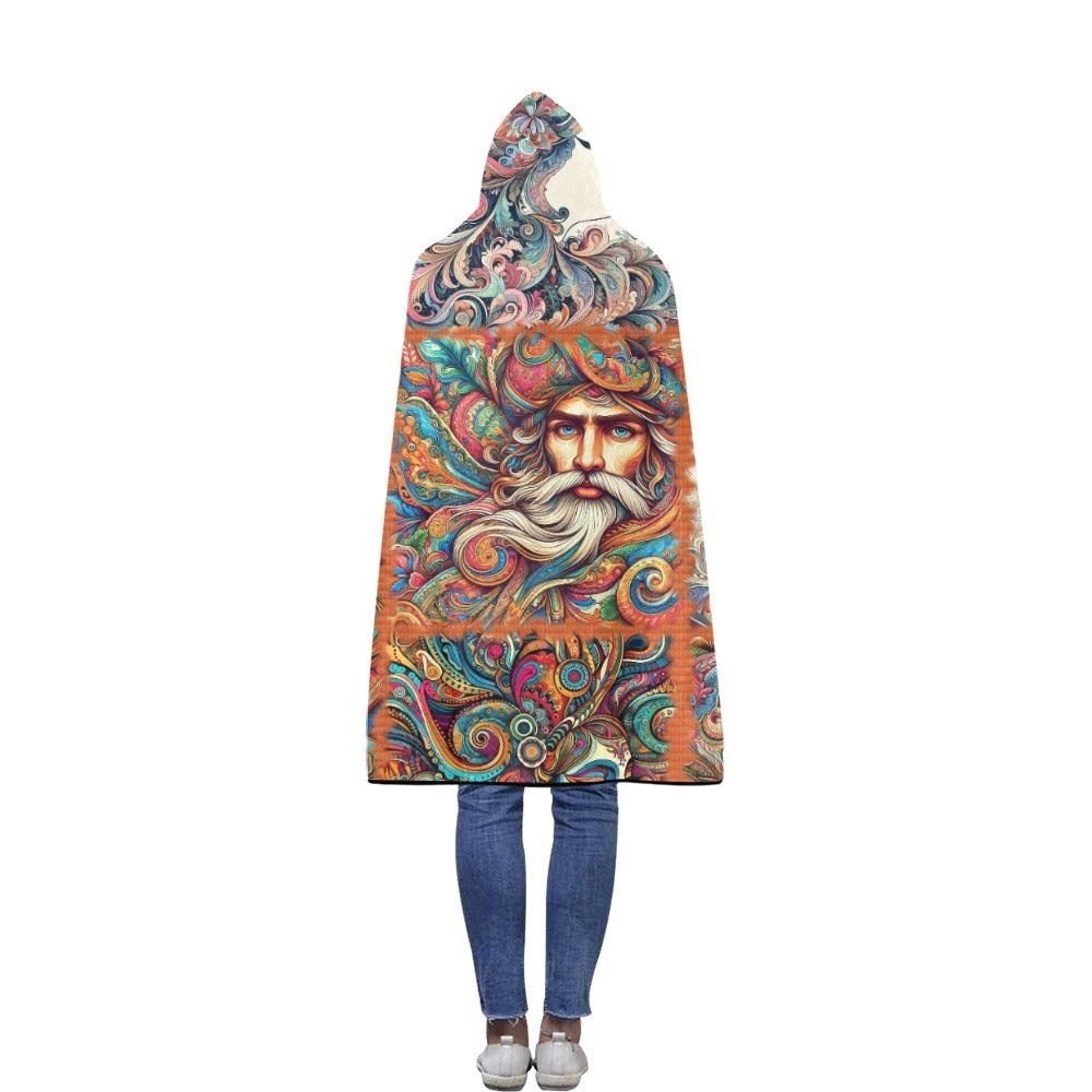 “Psychedelic Paisley People” Flannel Hooded Blanket 50''x60''