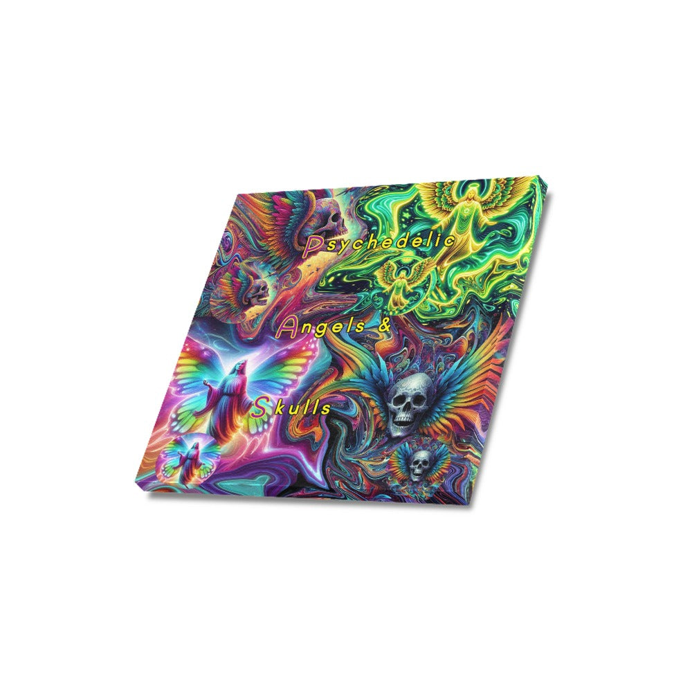 Psychedelic Angels & Skulls” " Canvas Wall Hanging 16” X 16”