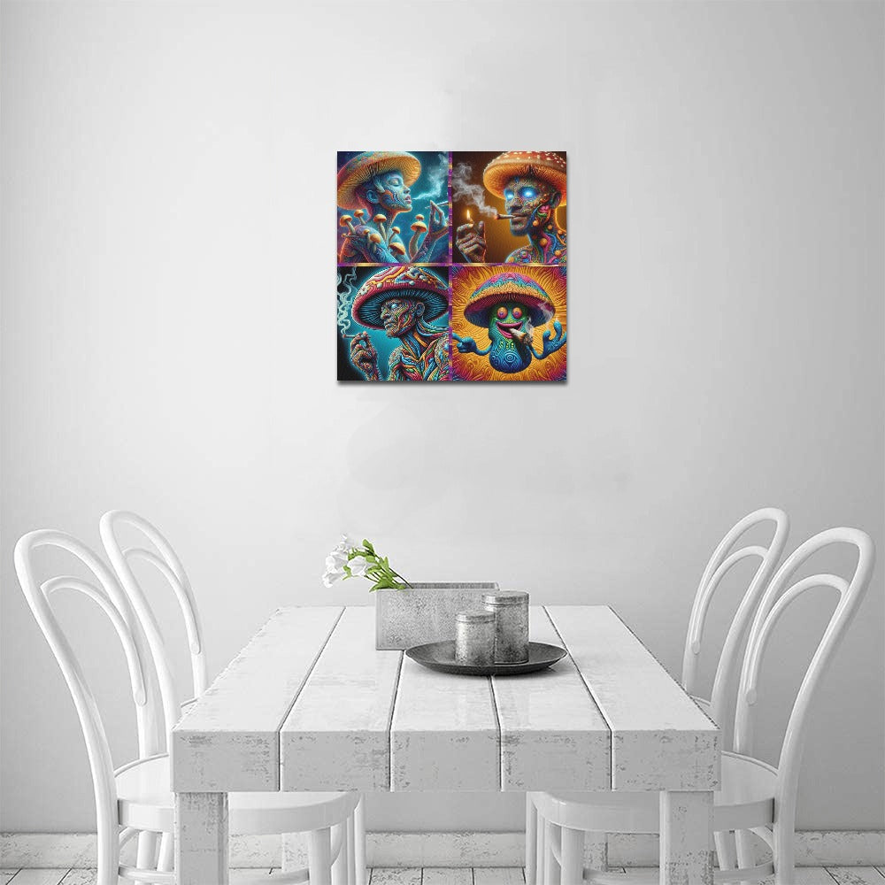 "Toking Psychedelic Mushroom People" Canvas Print 16” X 16”