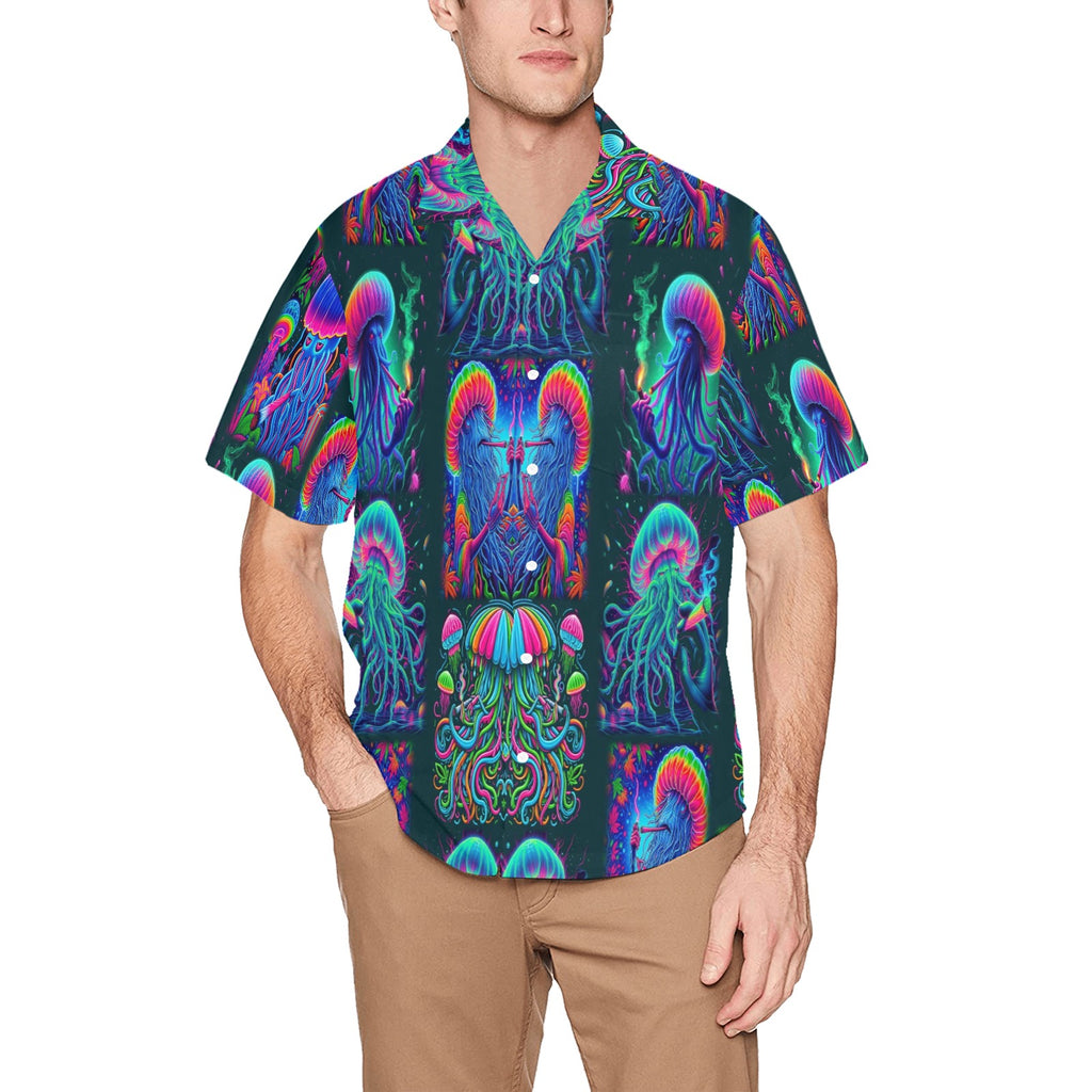 “Psychedelic Toking Jellyfish“ Men’s Lounge Shirt – Sizes S- 5XL