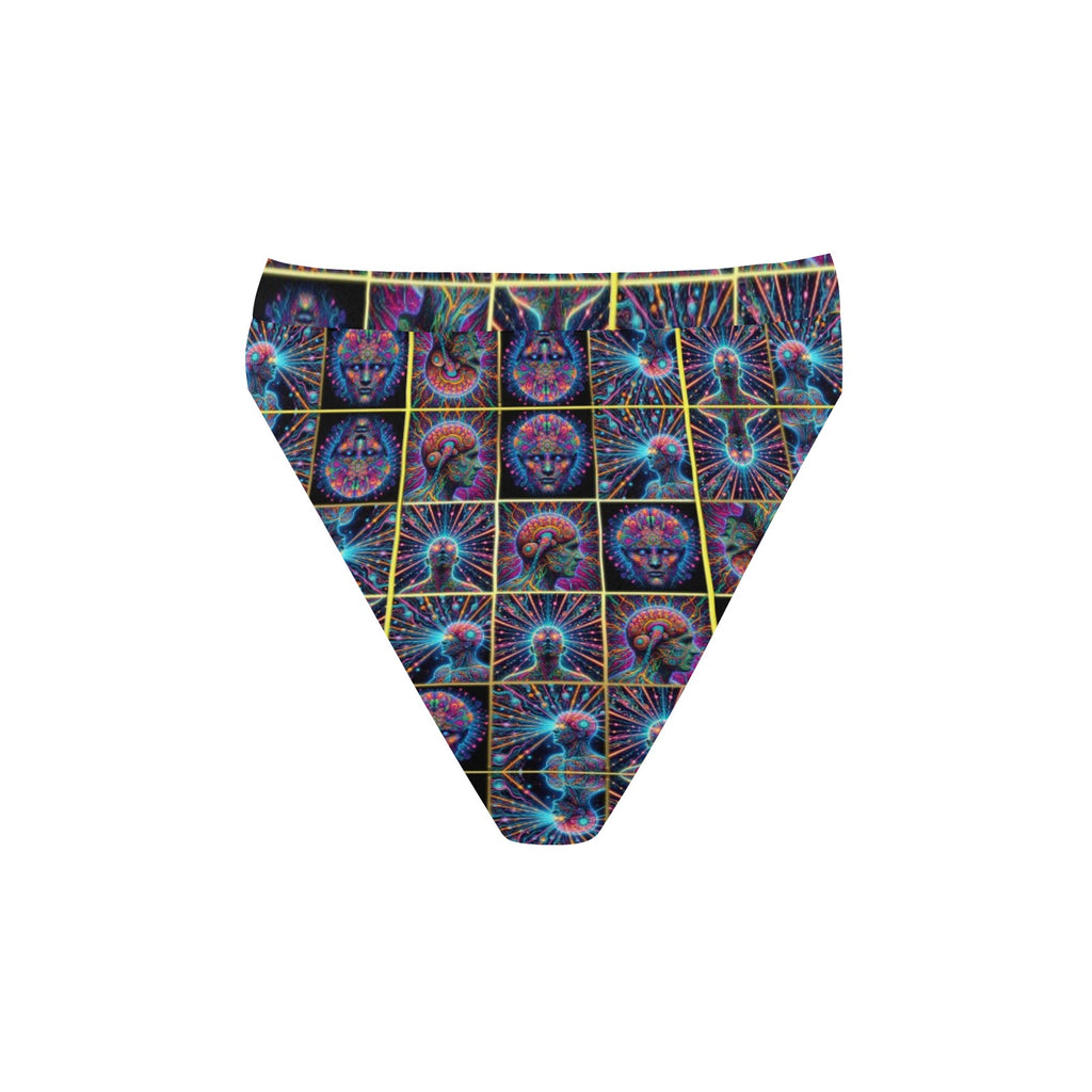 "Neon Neuron Men Emissions” High-Waisted High V-Cut Bikini Rave Bottom -  Sizes XS – 5XL