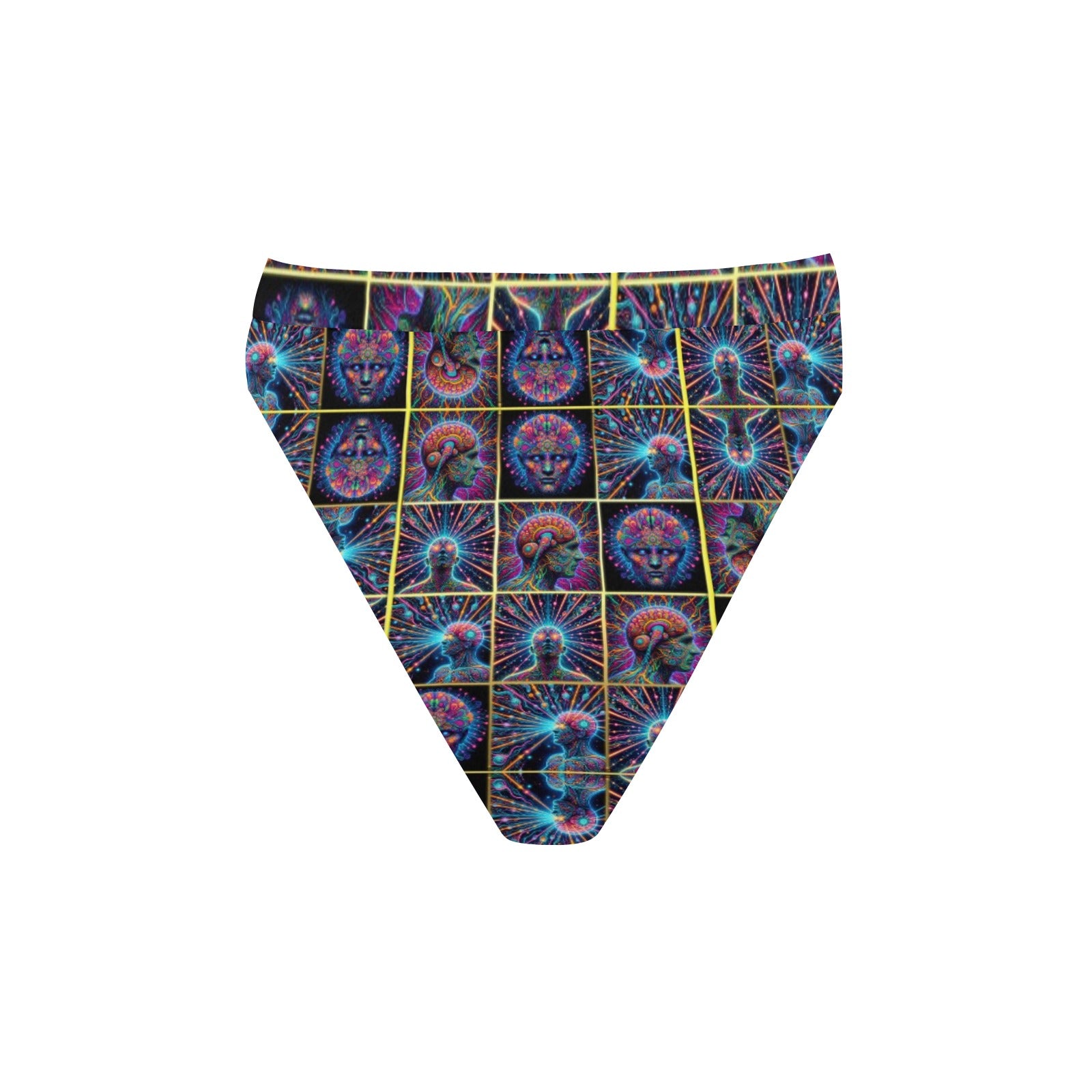 "Neon Neuron Men Emissions” High-Waisted High V-Cut Bikini Rave Bottom -  Sizes XS – 5XL