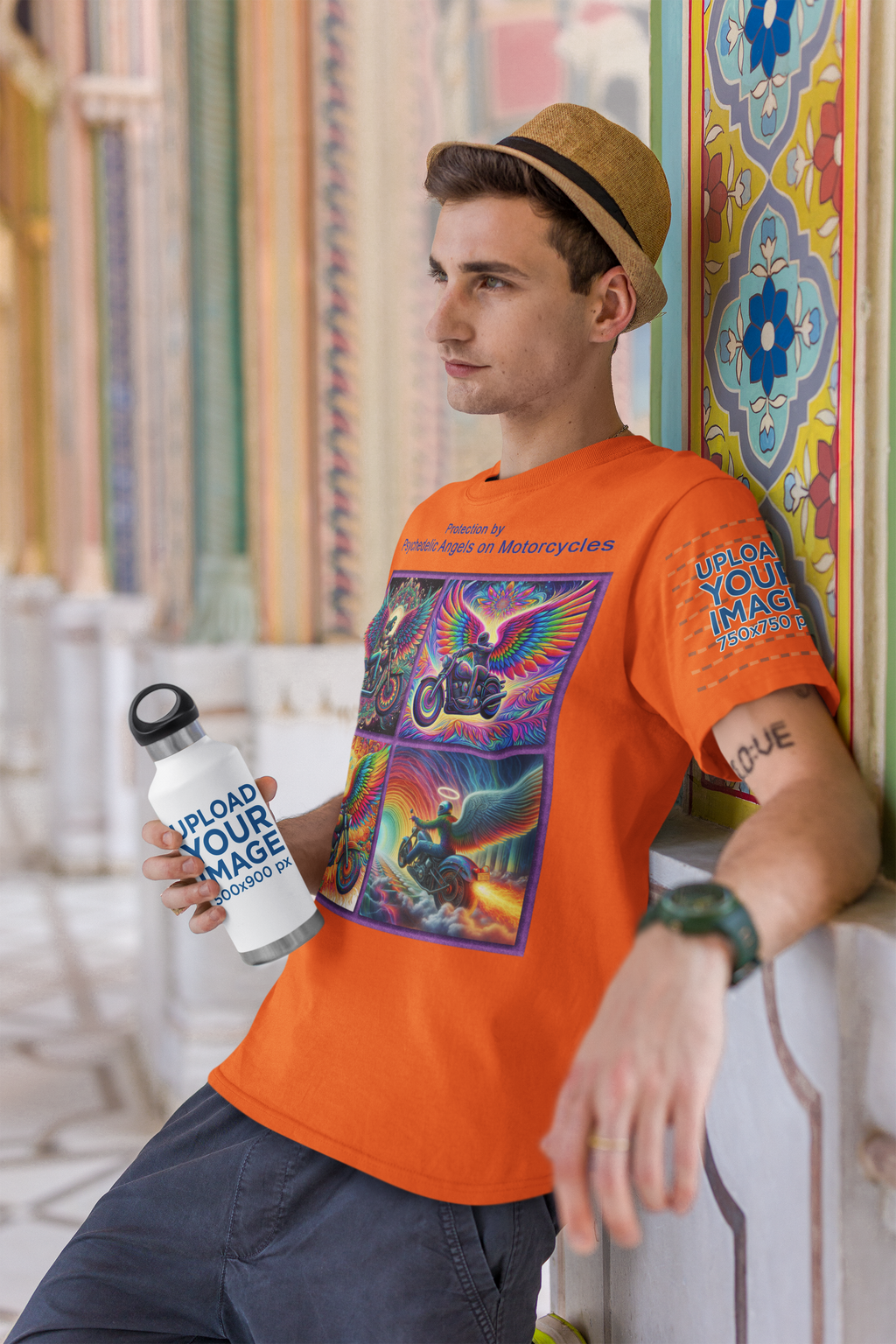 “Psychedelic Angels on Motorcycles” Heavy Cotton T-Shirt