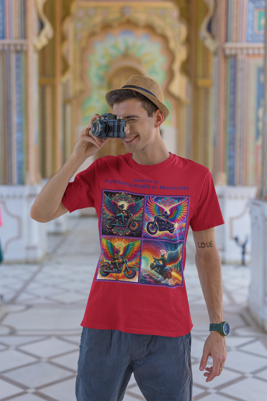 “Psychedelic Angels on Motorcycles” Heavy Cotton T-Shirt