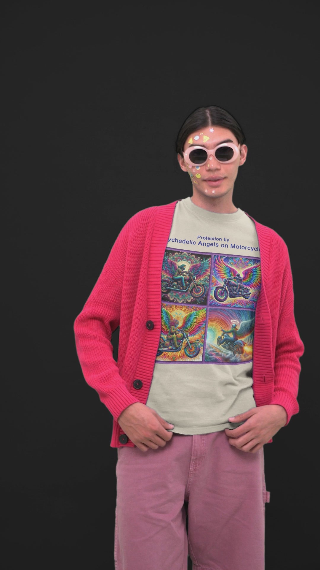“Psychedelic Angels on Motorcycles” Heavy Cotton T-Shirt