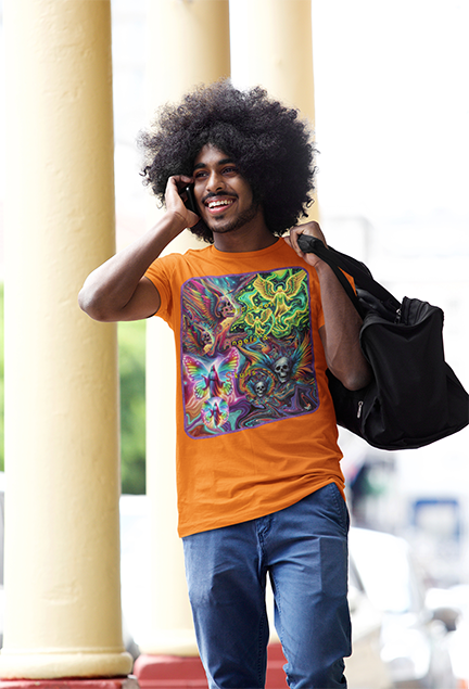 “Psychedelic Angels & Skulls” Heavy Cotton Tee